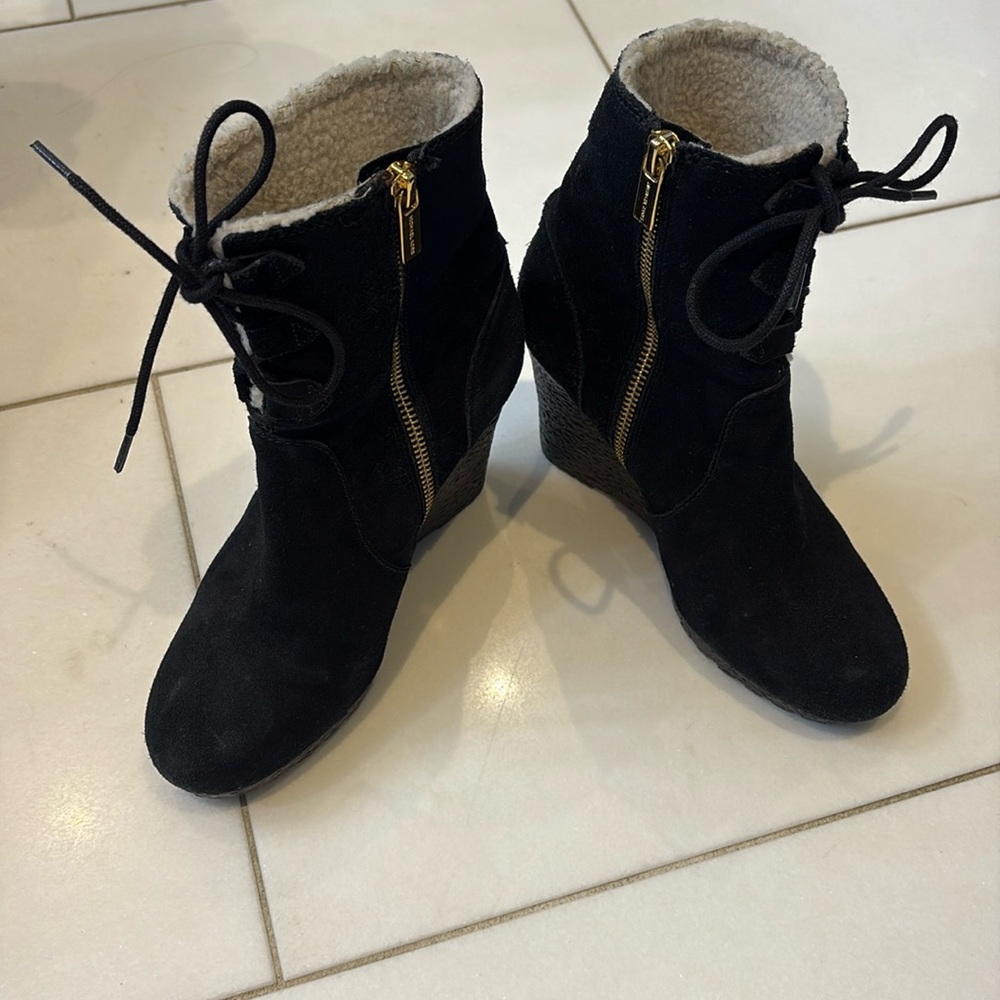 Michael Kors Rory Black Suede Wedge Boots